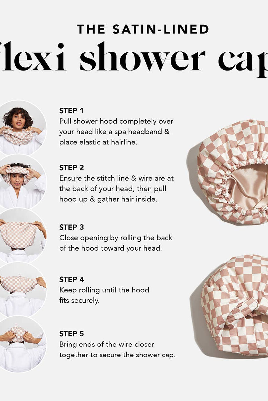 Satin Lined Flexi Shower Cap - Terracotta Checker-Hair Accessories-KITSCH-Anna Kaytes Boutique, Women's Fashion Boutique in Grinnell, Iowa