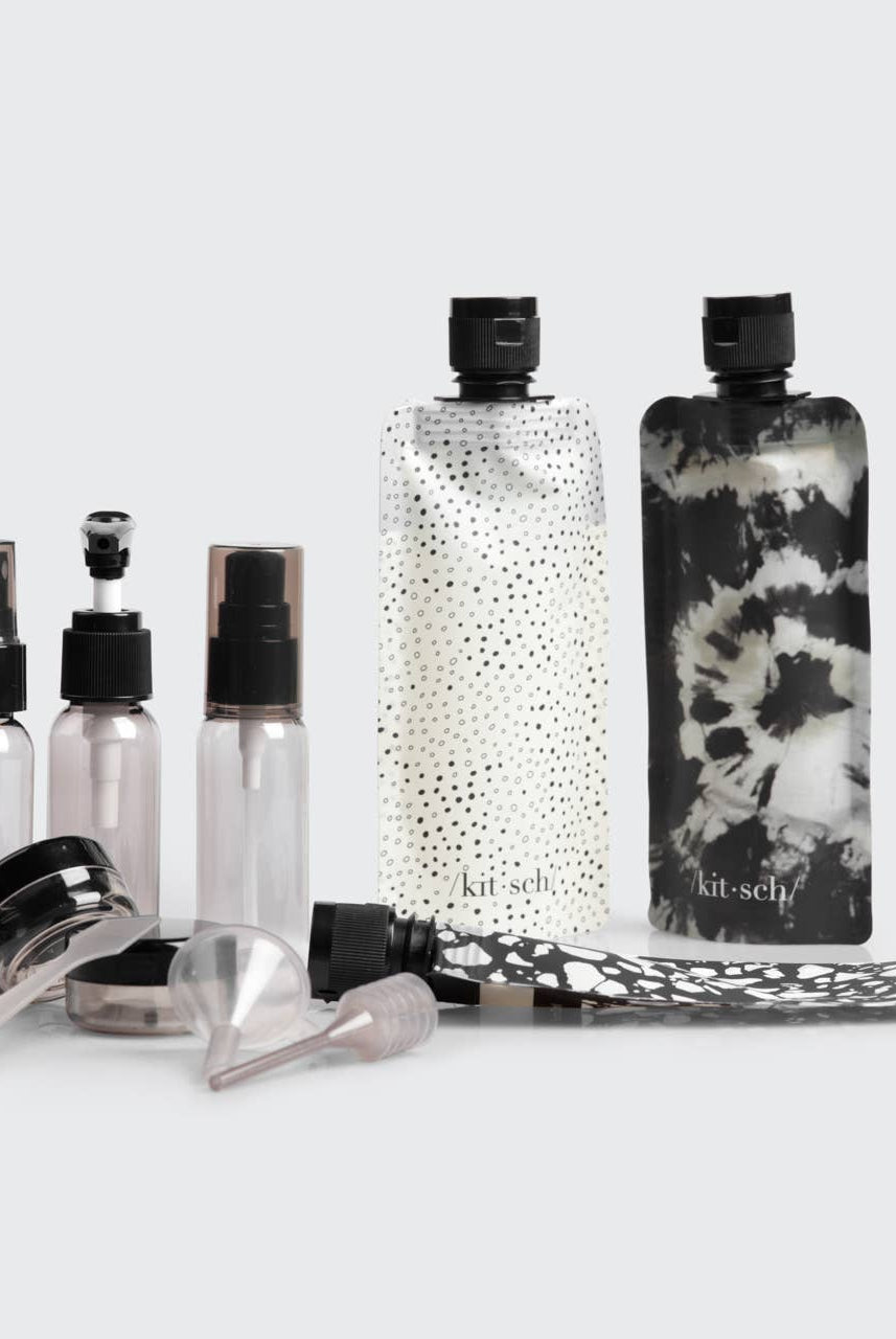 Refillable Ultimate Travel 11pc Set - Black & Ivory-KITSCH-Anna Kaytes Boutique, Women's Fashion Boutique in Grinnell, Iowa