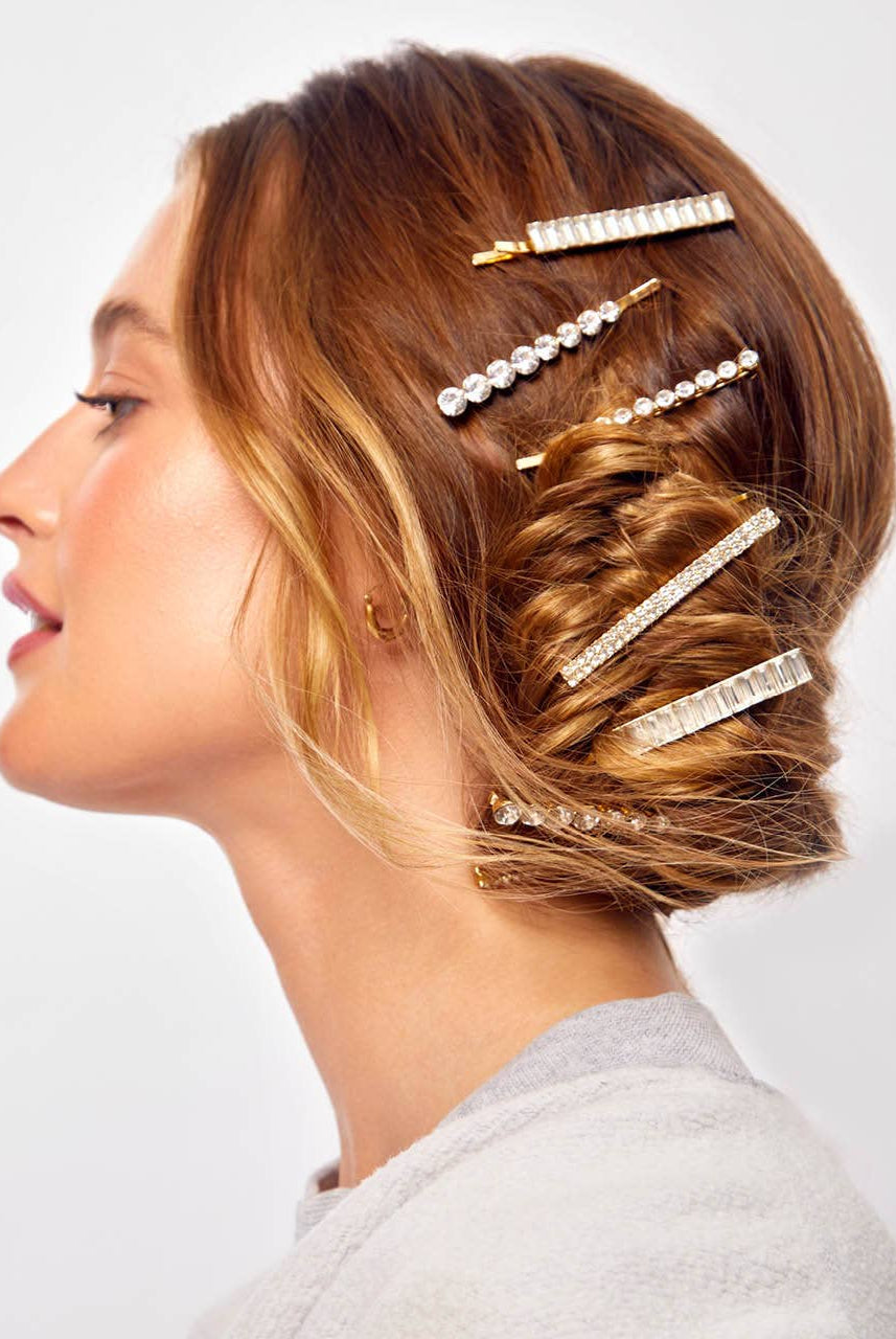 Metal Rhinestone Assorted Bobby Pins 4pc Set - Gold-KITSCH-Anna Kaytes Boutique, Women's Fashion Boutique in Grinnell, Iowa