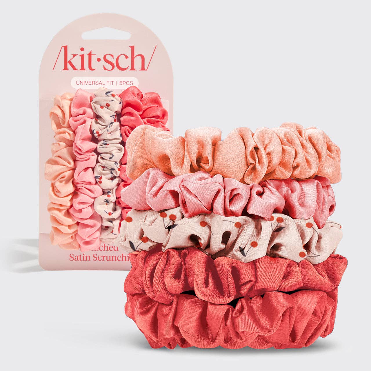 Ruched Satin Scrunchies 5pc Set - Assorted Cherry Blossom-KITSCH-Anna Kaytes Boutique, Women's Fashion Boutique in Grinnell, Iowa