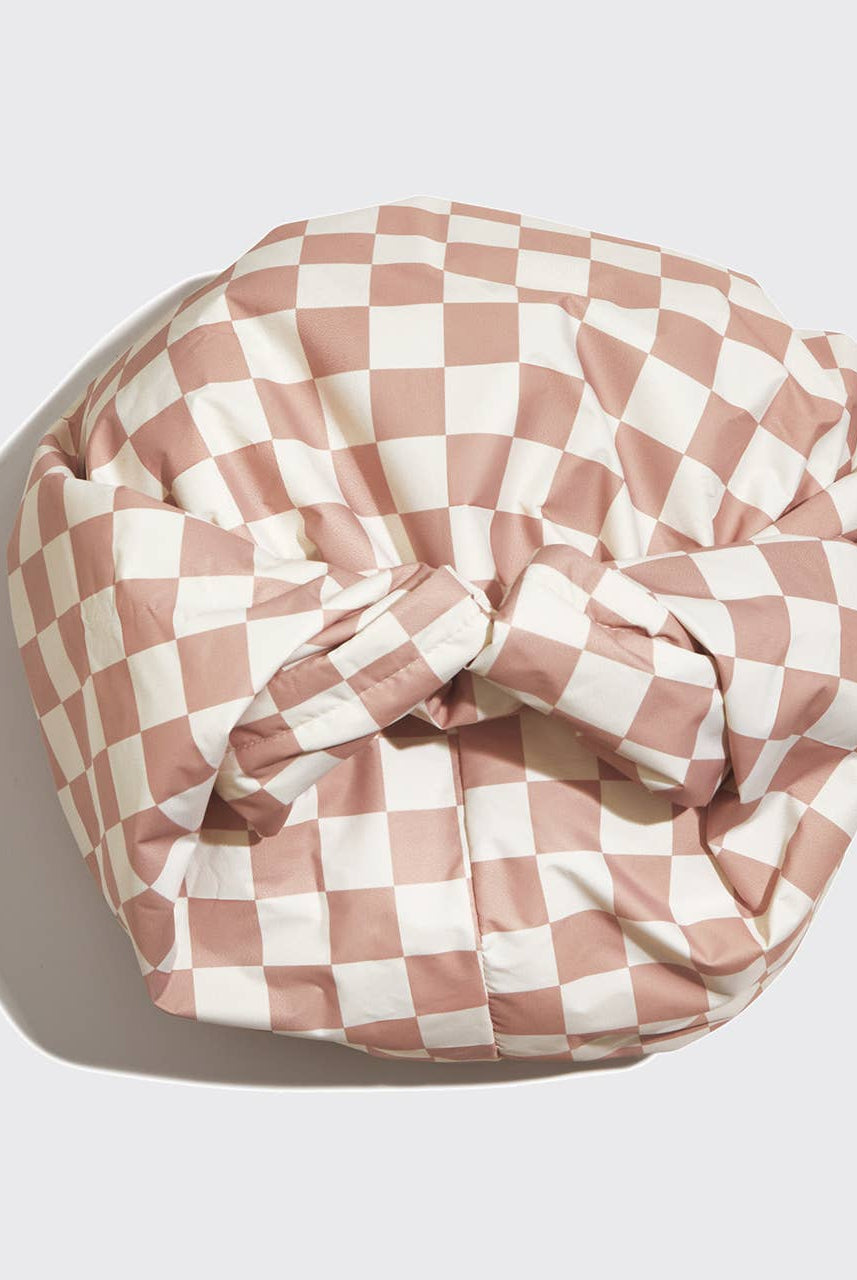 Satin Lined Flexi Shower Cap - Terracotta Checker-Hair Accessories-KITSCH-Anna Kaytes Boutique, Women's Fashion Boutique in Grinnell, Iowa