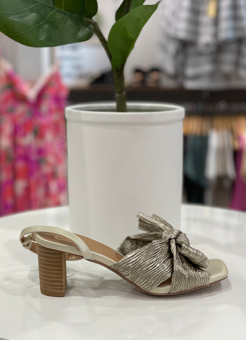 Bebe Pleated Bow Sandal Heel- Bronze-Shoes-Ccocci- CARA-Anna Kaytes Boutique, Women's Fashion Boutique in Grinnell, Iowa