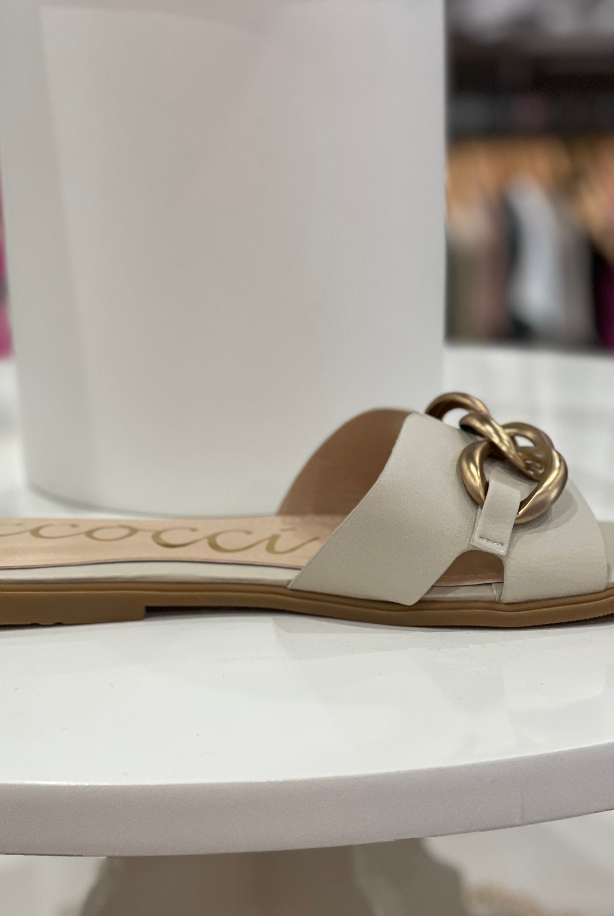 Miley Sandal With Chain Detail- Cream-Sandals-Ccocci-Anna Kaytes Boutique, Women's Fashion Boutique in Grinnell, Iowa