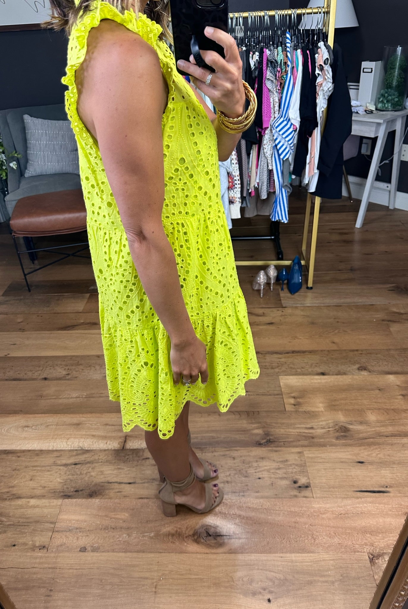 Lost In Paradise Crochet Detail Tiered Dress - Lime Yellow-Dresses-Skies Are Blue 99003-Anna Kaytes Boutique, Women's Fashion Boutique in Grinnell, Iowa