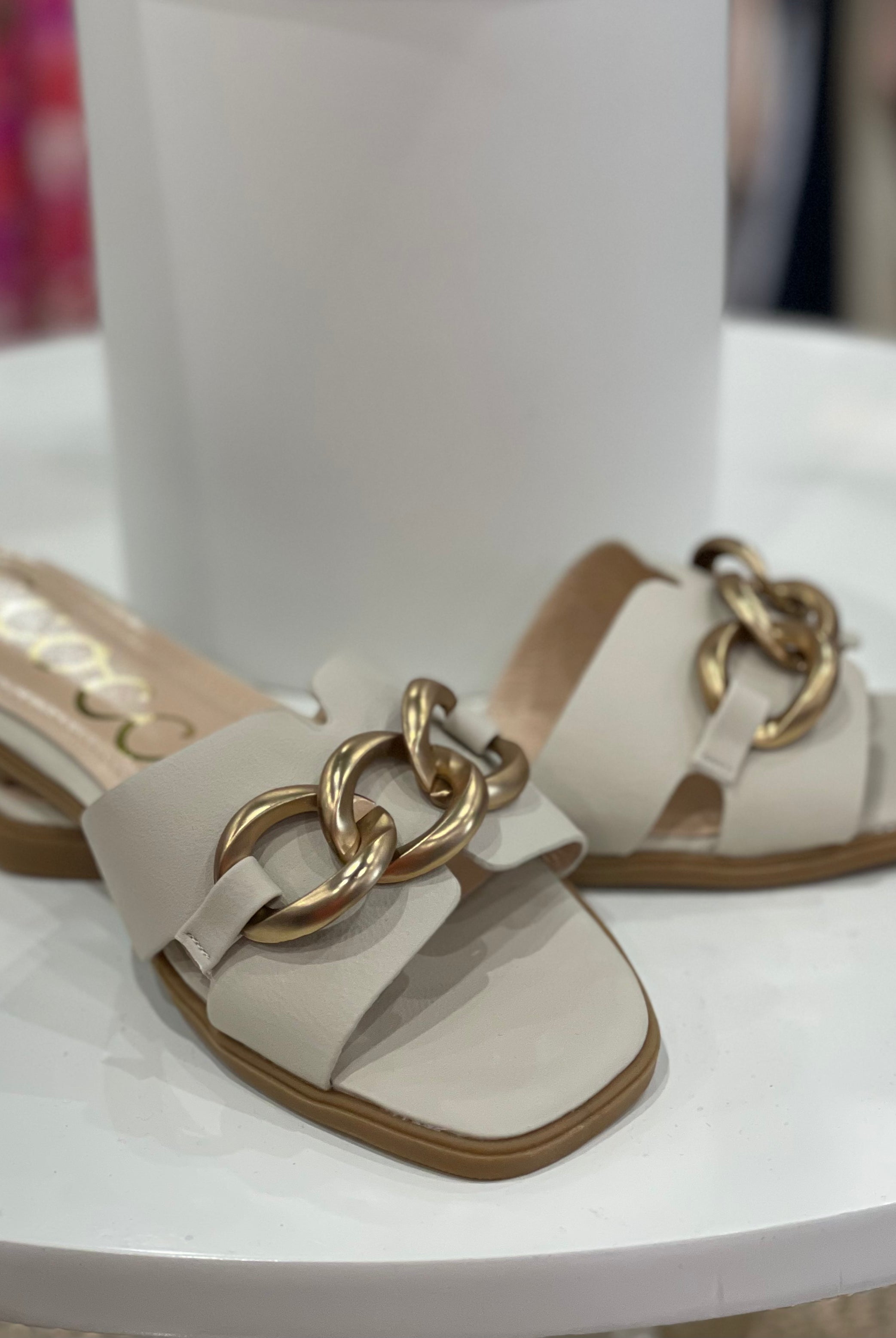 Miley Sandal With Chain Detail- Cream-Sandals-Ccocci-Anna Kaytes Boutique, Women's Fashion Boutique in Grinnell, Iowa