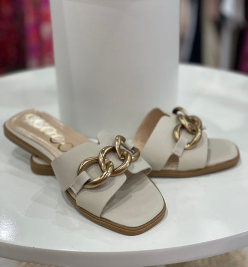 Miley Sandal With Chain Detail- Cream-Shoes-Ccocci-Anna Kaytes Boutique, Women's Fashion Boutique in Grinnell, Iowa