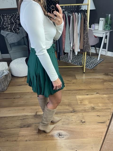 Holiday With You Pleated Skort with Ruffle Waist - Multiple Options-Skorts-Entro S13401-Anna Kaytes Boutique, Women's Fashion Boutique in Grinnell, Iowa