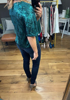 All Of The Lights Sequin-Detail Top - Hunter Green-Short Sleeves-Skies Are Blue-Anna Kaytes Boutique, Women's Fashion Boutique in Grinnell, Iowa