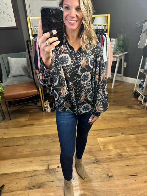Keeping It From You Patterned Balloon Sleeve Top - Black Multi-Eesome TK7964-Anna Kaytes Boutique, Women's Fashion Boutique in Grinnell, Iowa