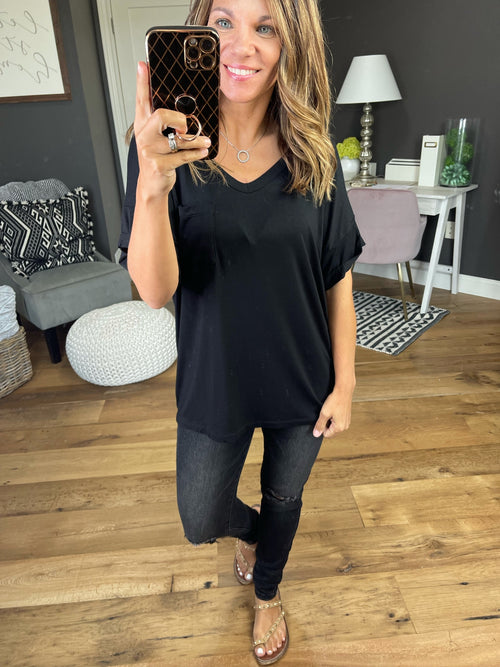 Once Upon A Time V Neck with Cuffed Sleeves- Multiple Options-Short Sleeves-cherish T22438-Anna Kaytes Boutique, Women's Fashion Boutique in Grinnell, Iowa