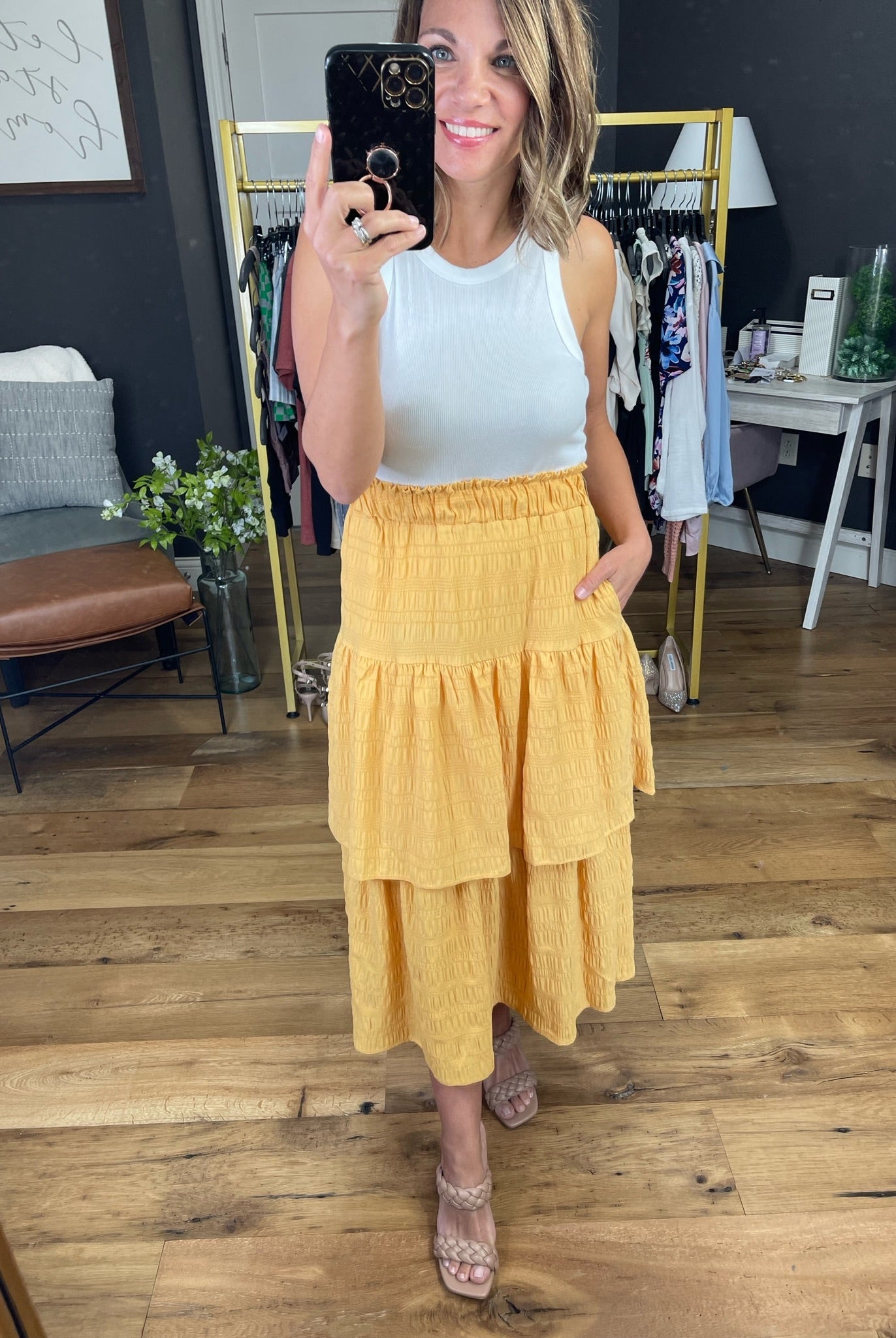 Catching The Sun Tiered Ruffle Skirt - Yellow-Skirts-Entro-Anna Kaytes Boutique, Women's Fashion Boutique in Grinnell, Iowa