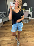 The Lela High-Rise Short With Distressed Detail - Light Denim-Shorts-Cello WV45415-Anna Kaytes Boutique, Women's Fashion Boutique in Grinnell, Iowa