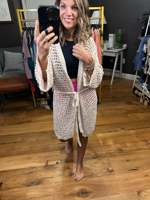 For Myself Open Crochet Cardigan - Natural Pale Blush-Miracle M8160-Anna Kaytes Boutique, Women's Fashion Boutique in Grinnell, Iowa