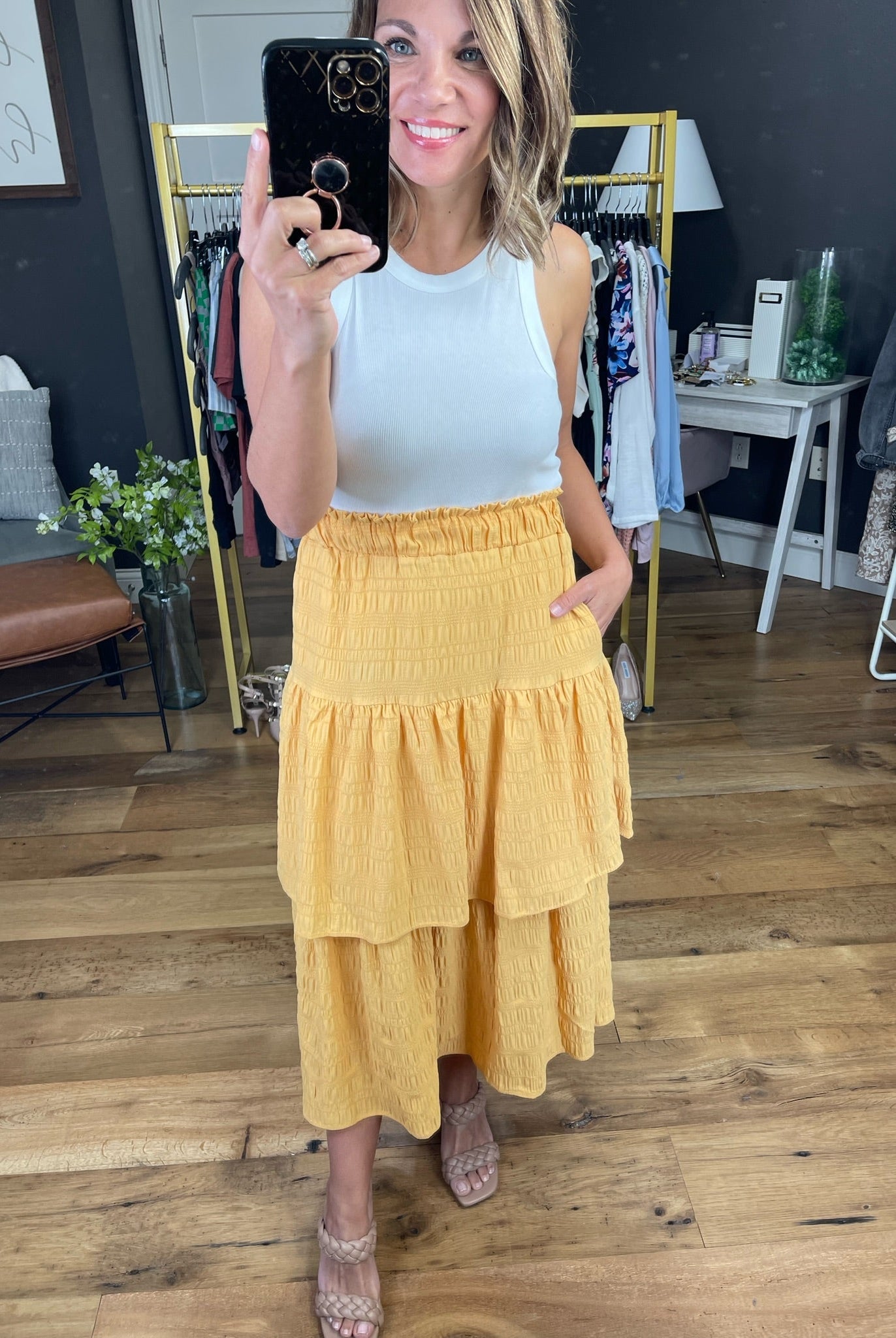 Catching The Sun Tiered Ruffle Skirt - Yellow-Skirts-Entro-Anna Kaytes Boutique, Women's Fashion Boutique in Grinnell, Iowa