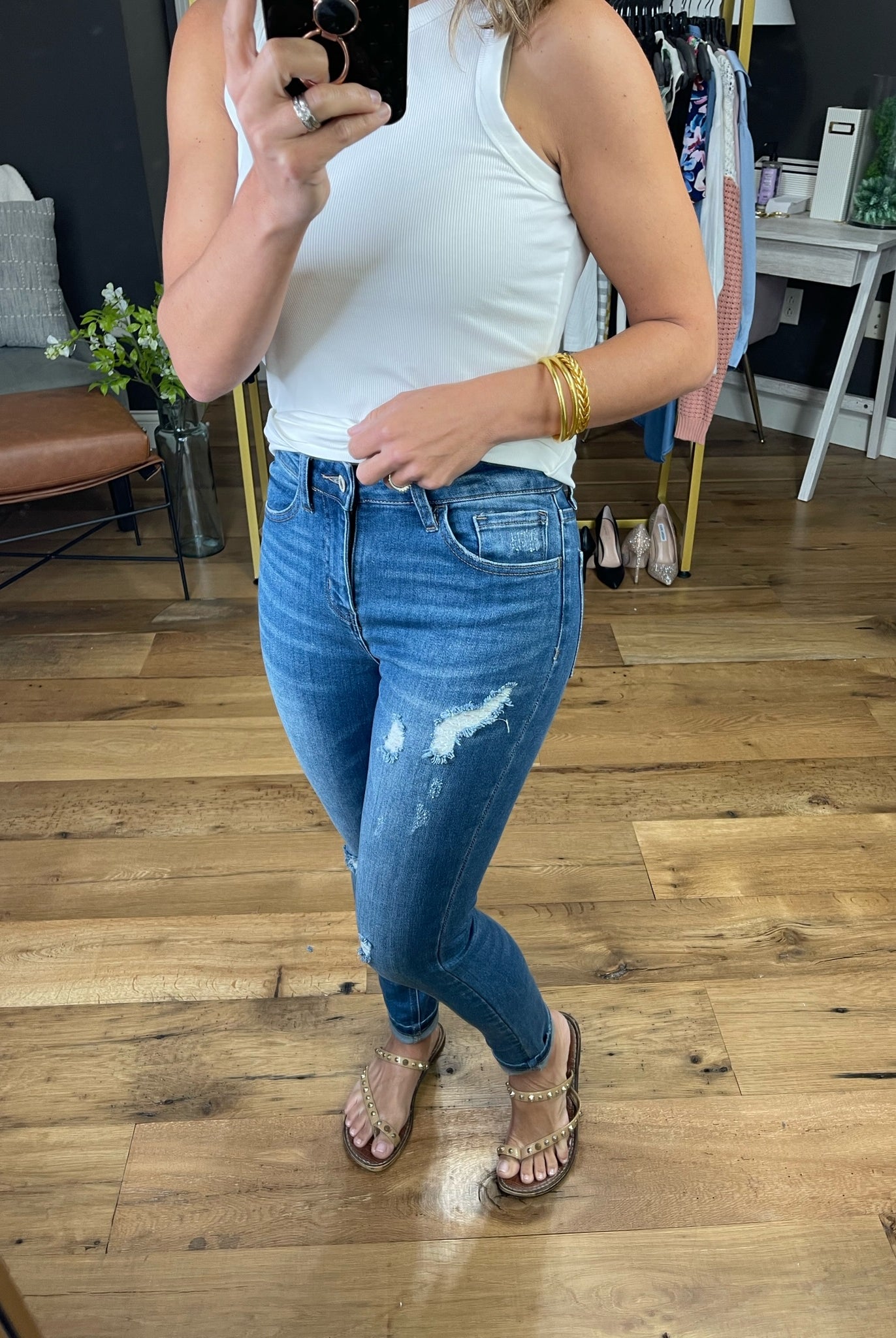 The Jonnie High-Rise Distressed Skinny Crop Denim-Jeans-Vervet V2374-Anna Kaytes Boutique, Women's Fashion Boutique in Grinnell, Iowa