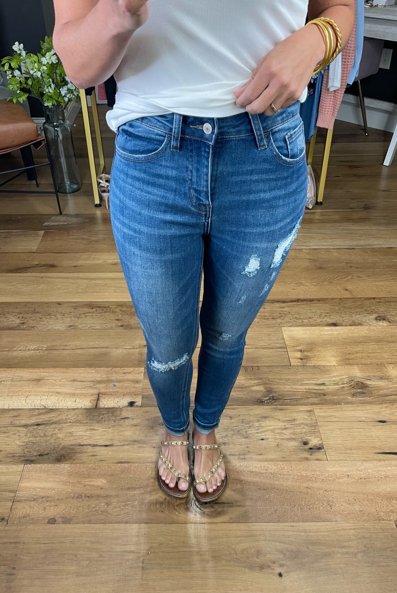 The Jonnie High-Rise Distressed Skinny Crop Denim-Jeans-Vervet V2374-Anna Kaytes Boutique, Women's Fashion Boutique in Grinnell, Iowa