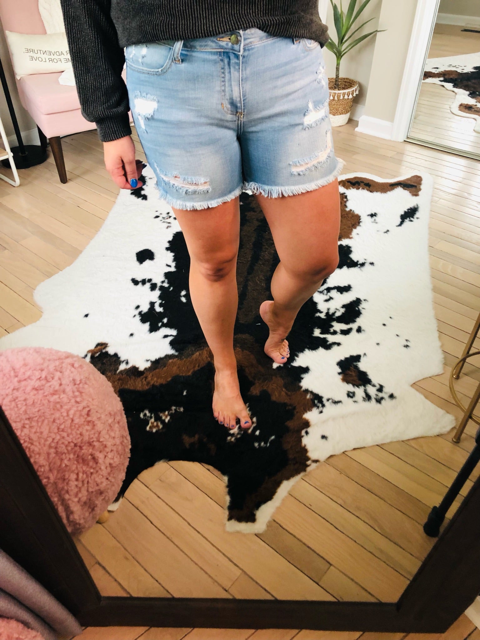 The Lela High-Rise Short With Distressed Detail - Light Denim-Shorts-Cello WV45415-Anna Kaytes Boutique, Women's Fashion Boutique in Grinnell, Iowa