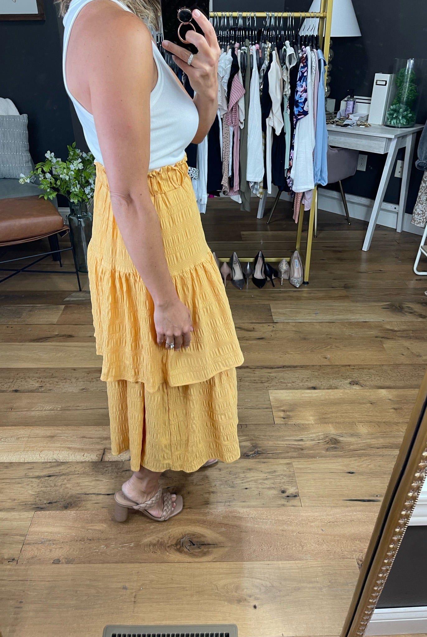 Catching The Sun Tiered Ruffle Skirt - Yellow-Skirts-Entro-Anna Kaytes Boutique, Women's Fashion Boutique in Grinnell, Iowa