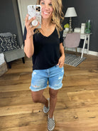 The Lela High-Rise Short With Distressed Detail - Light Denim-Shorts-Cello WV45415-Anna Kaytes Boutique, Women's Fashion Boutique in Grinnell, Iowa