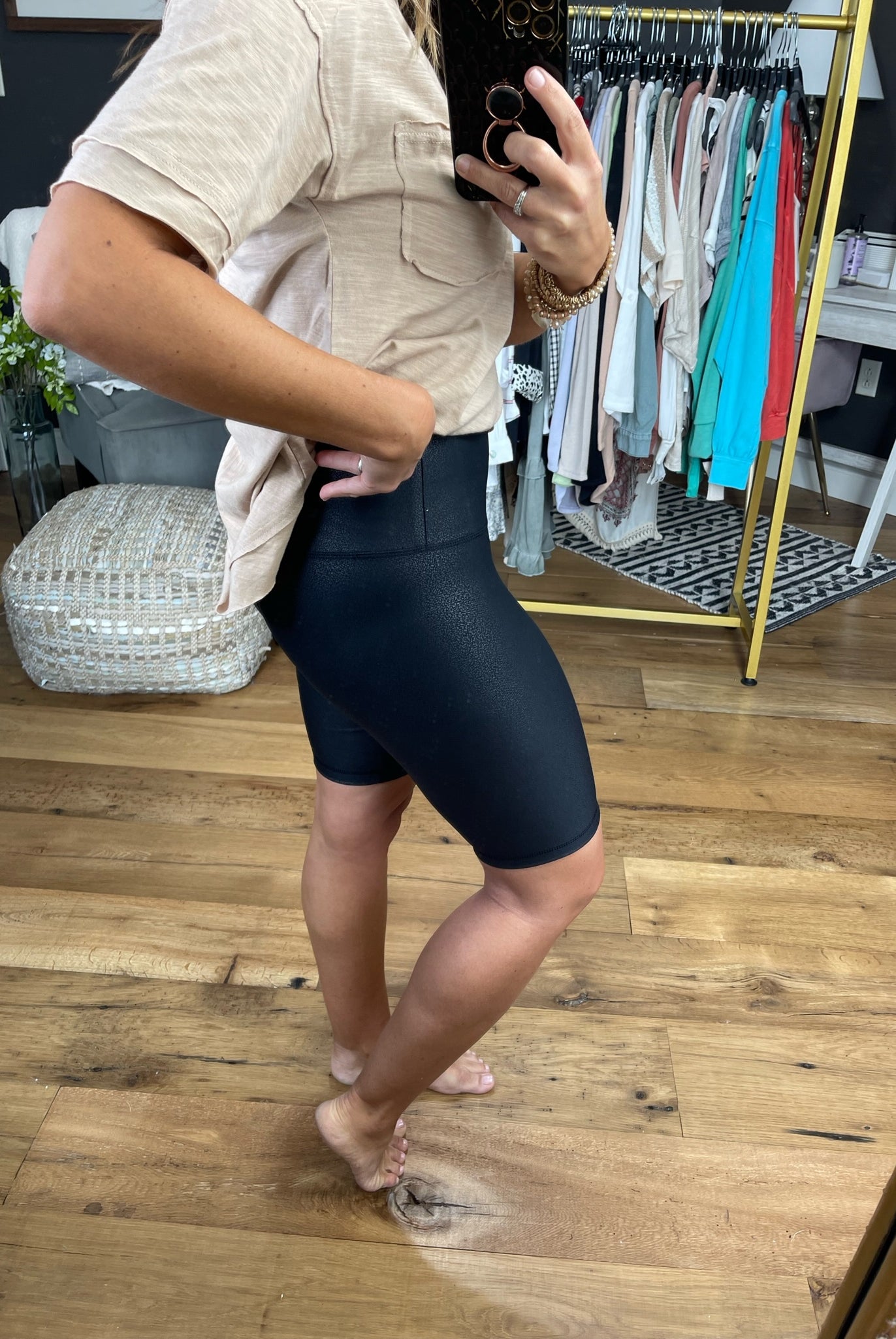 Stand My Ground Faux Leather Biking Short - Black-Shorts-Mono B APH6184-Anna Kaytes Boutique, Women's Fashion Boutique in Grinnell, Iowa