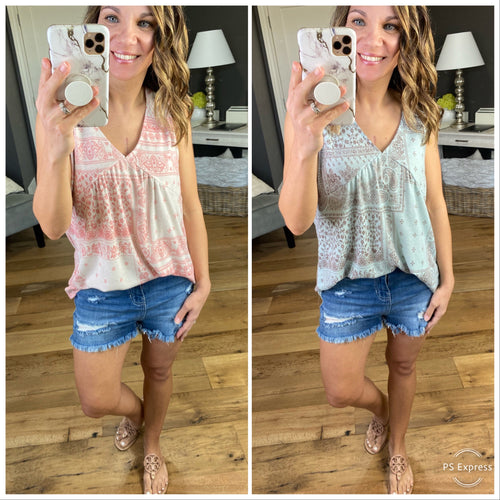 Pure Shores Mixed Paisley Print V-Neck Tank-Multiple Options-Clothing, Tops, Tanks-Cotton Bleu 11-Anna Kaytes Boutique, Women's Fashion Boutique in Grinnell, Iowa