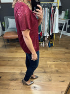 Take A Look Sequin Detail Top - Wine-Short Sleeves-Vine & Love VT60101-Anna Kaytes Boutique, Women's Fashion Boutique in Grinnell, Iowa