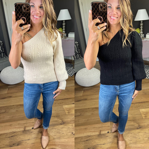 Fancy Like One Shoulder Knit Sweater With Balloon Sleeve Detail - Multiple Options-Entro T16618-Anna Kaytes Boutique, Women's Fashion Boutique in Grinnell, Iowa