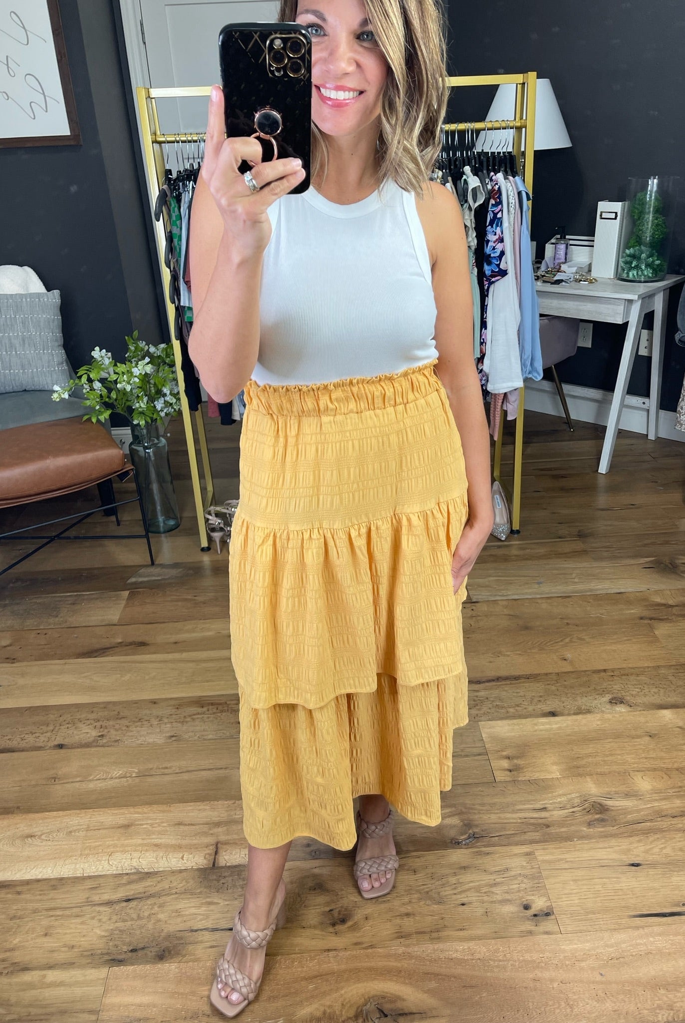 Catching The Sun Tiered Ruffle Skirt - Yellow-Skirts-Entro-Anna Kaytes Boutique, Women's Fashion Boutique in Grinnell, Iowa