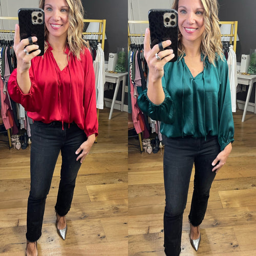 Search For You 3/4 Sleeve Satin Blouse - Multiple Options-Eesome TK7468-Anna Kaytes Boutique, Women's Fashion Boutique in Grinnell, Iowa
