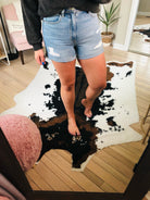 The Hannah High-Rise Single Cuff Mom Short-Shorts-Cello WV47755MD-Anna Kaytes Boutique, Women's Fashion Boutique in Grinnell, Iowa