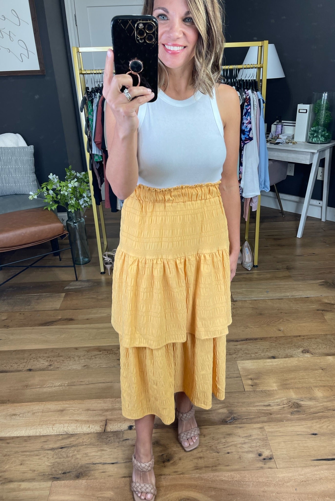 Catching The Sun Tiered Ruffle Skirt - Yellow-Skirts-Entro-Anna Kaytes Boutique, Women's Fashion Boutique in Grinnell, Iowa