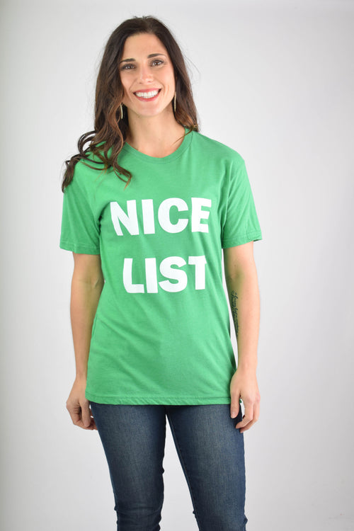 Nice List Graphic Holiday Tee-Anna Kaytes Boutique-Anna Kaytes Boutique, Women's Fashion Boutique in Grinnell, Iowa