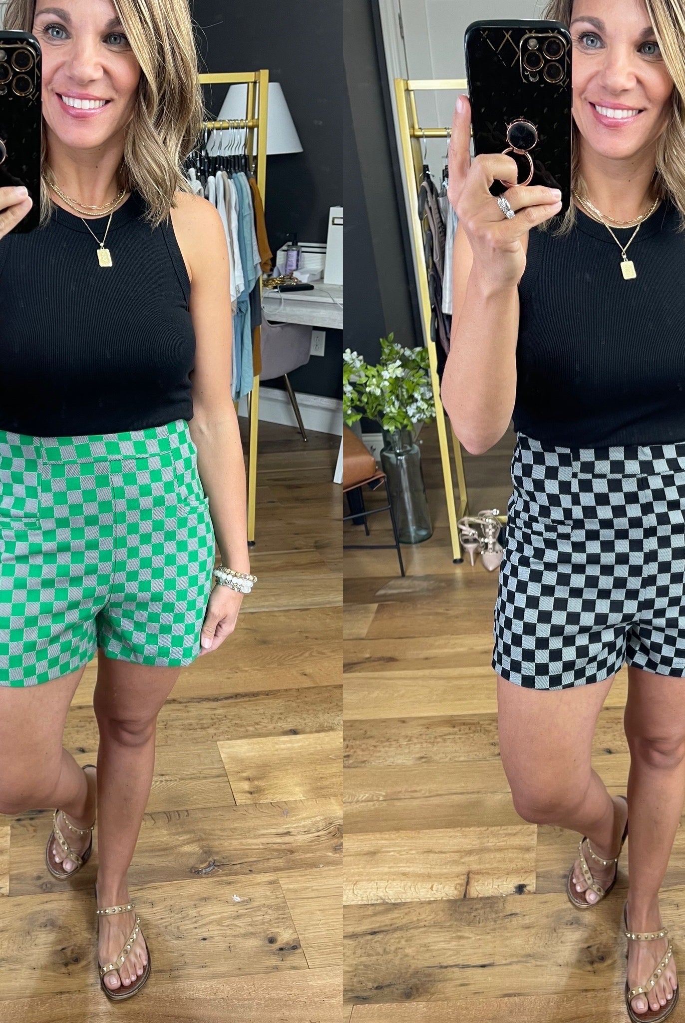 Waited For Damier High-Waisted Short - Multiple Options-Shorts-Glam GP4045-Anna Kaytes Boutique, Women's Fashion Boutique in Grinnell, Iowa