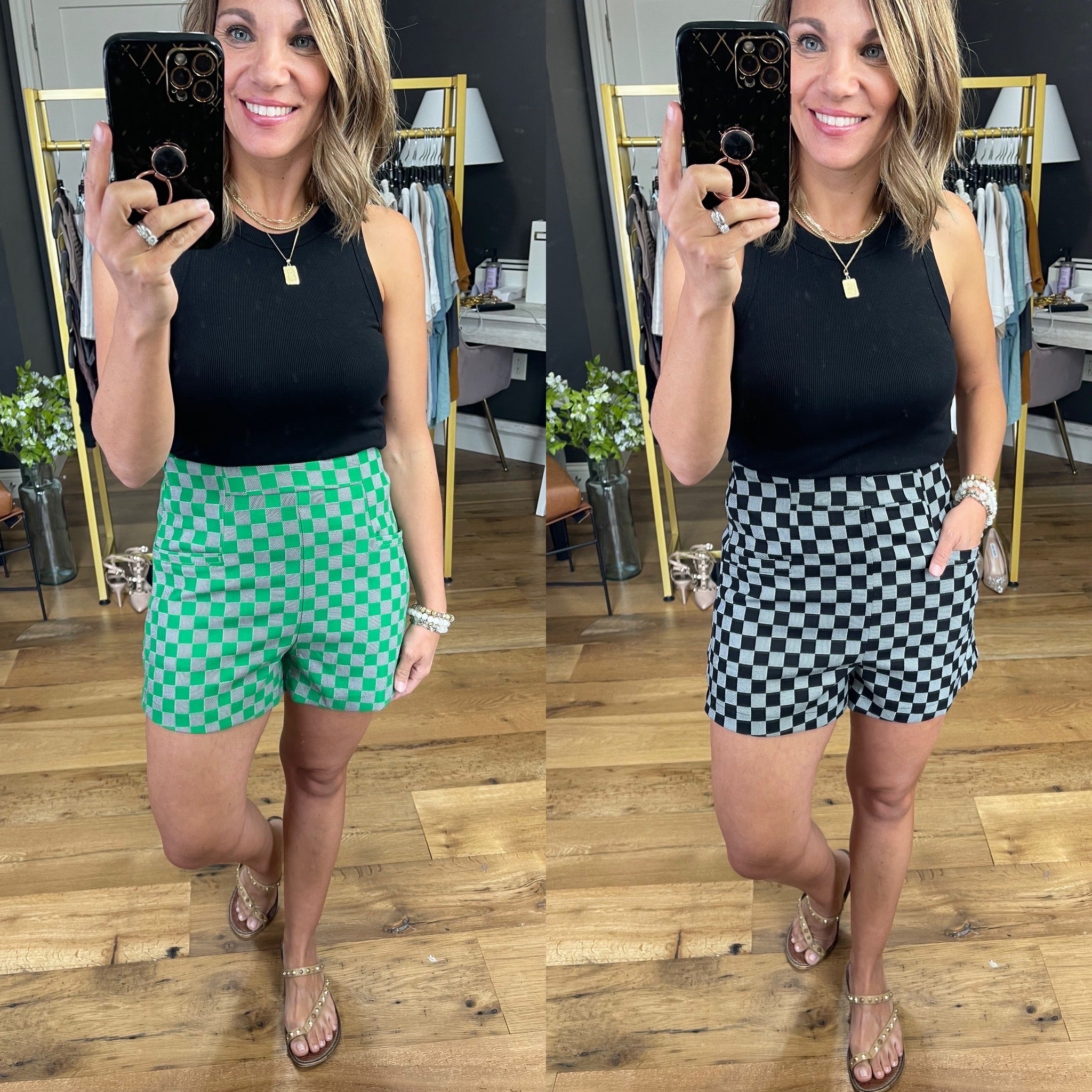 Waited For Damier High-Waisted Short - Multiple Options-Shorts-Glam GP4045-Anna Kaytes Boutique, Women's Fashion Boutique in Grinnell, Iowa