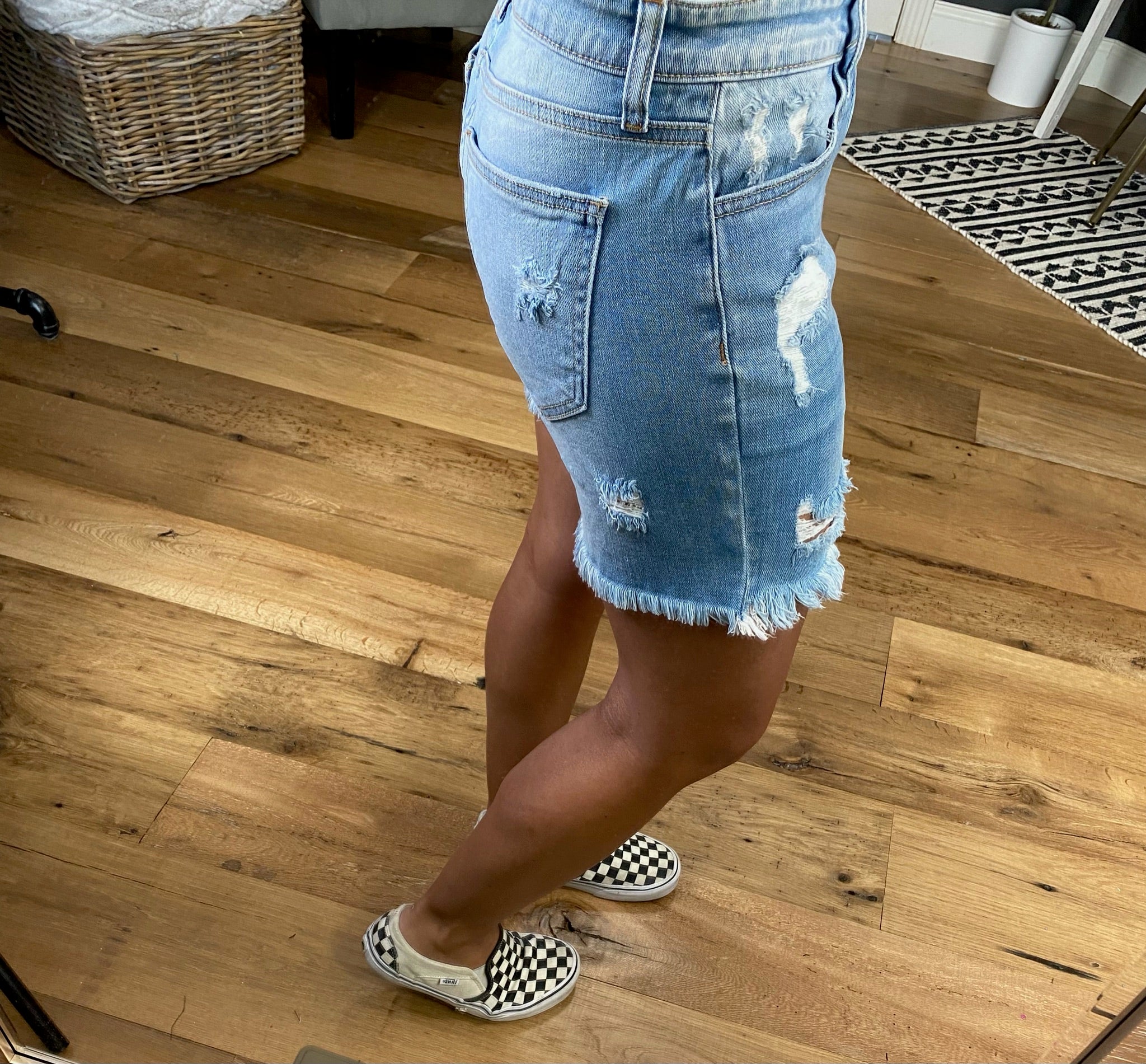 The Lela High-Rise Short With Distressed Detail - Light Denim-Shorts-Cello WV45415-Anna Kaytes Boutique, Women's Fashion Boutique in Grinnell, Iowa