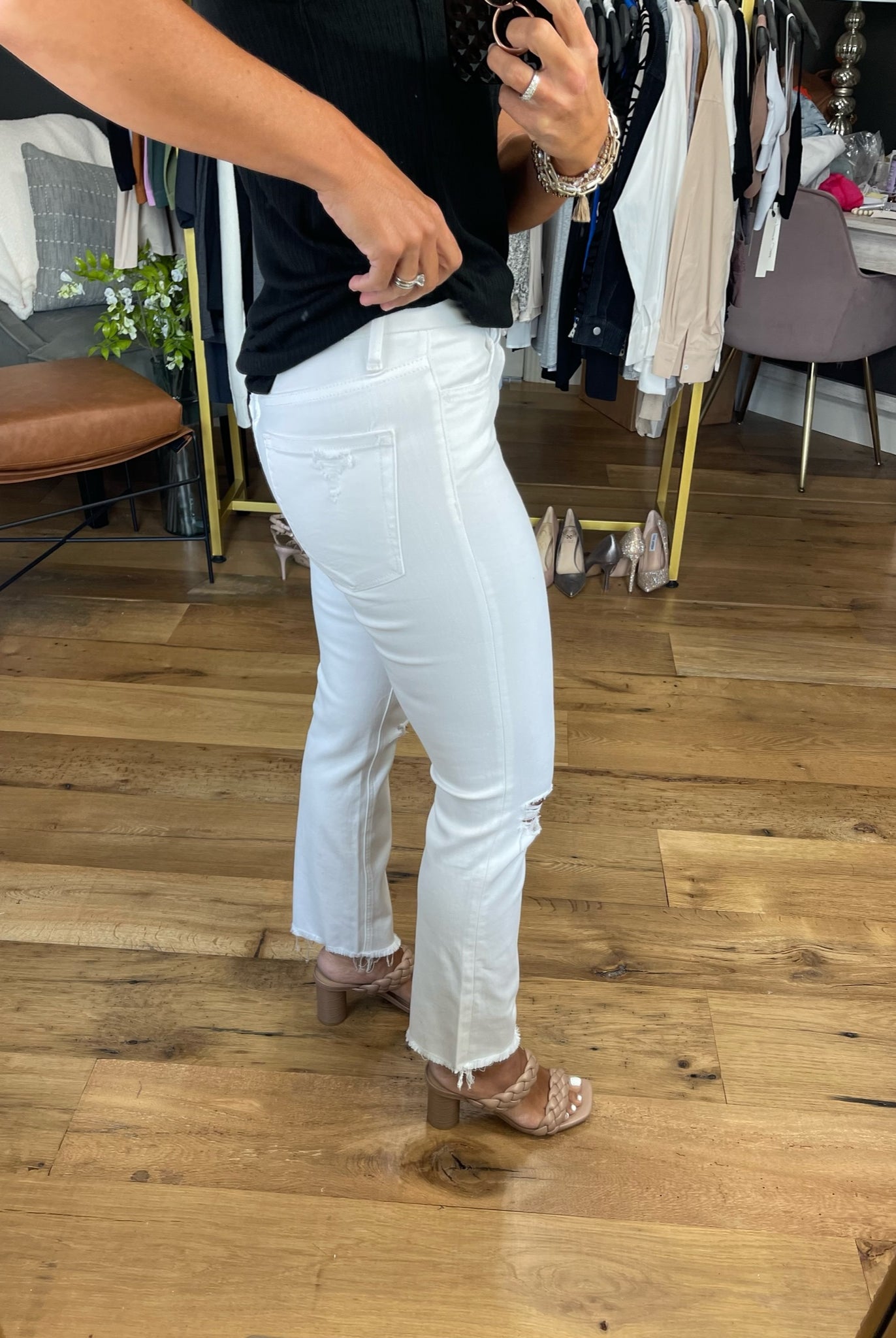 The Willow Raw Hem Denim With Light Distressed Detail - White-Jeans-Vervet V2412-Anna Kaytes Boutique, Women's Fashion Boutique in Grinnell, Iowa