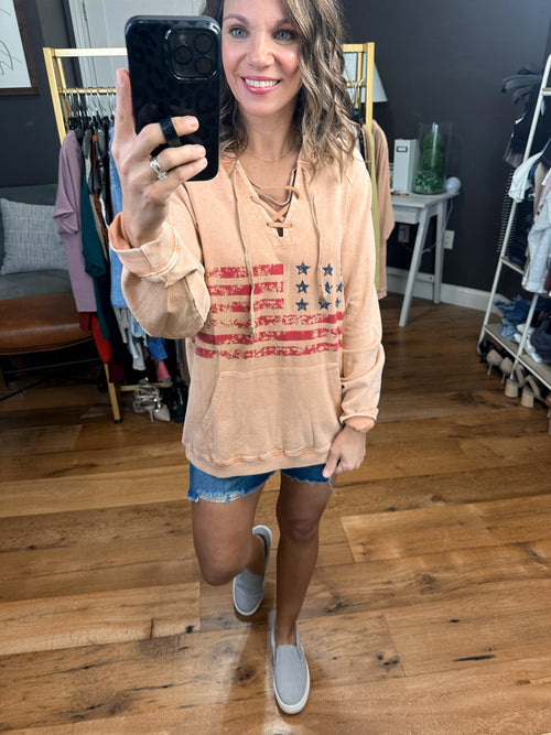Memorial Moment Distressed Flag Hoodie - Dusty Camel-Easel-Anna Kaytes Boutique, Women's Fashion Boutique in Grinnell, Iowa