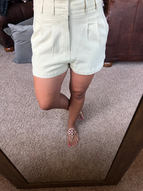 Back To Business Khaki Pleated High Rise Shorts-Clothing, Bottoms, Shorts-Wishlist-Anna Kaytes Boutique, Women's Fashion Boutique in Grinnell, Iowa