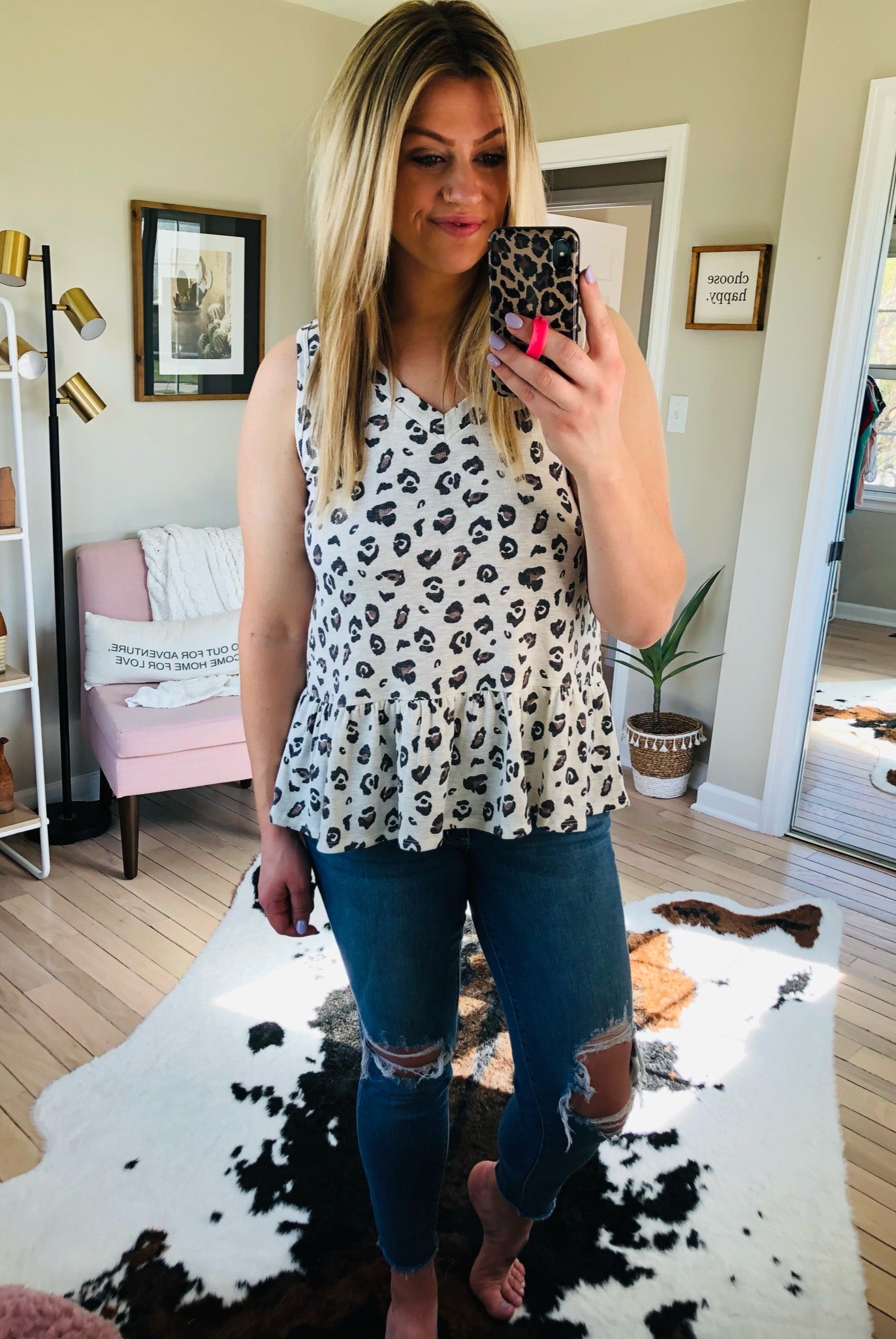 All It Takes Ivory & Mocha Leopard Peplum Tank-Sleeveless-Mittoshop T10017-Anna Kaytes Boutique, Women's Fashion Boutique in Grinnell, Iowa