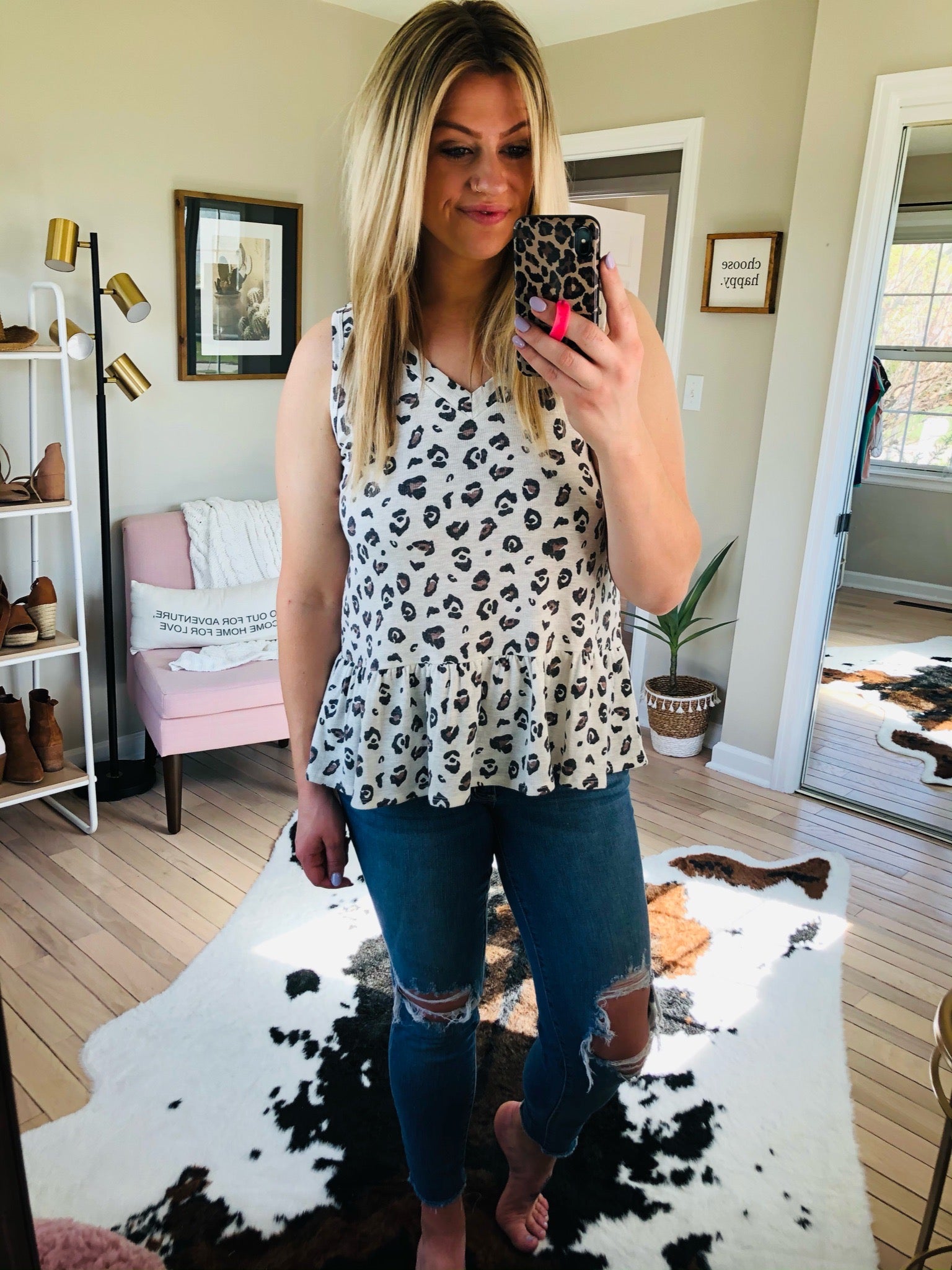 All It Takes Ivory & Mocha Leopard Peplum Tank-Sleeveless-Mittoshop T10017-Anna Kaytes Boutique, Women's Fashion Boutique in Grinnell, Iowa