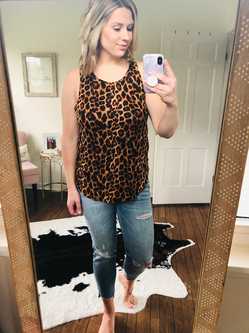 Take Me Back Cheetah Twist Back Tank-Tank Tops-wanna b-Anna Kaytes Boutique, Women's Fashion Boutique in Grinnell, Iowa