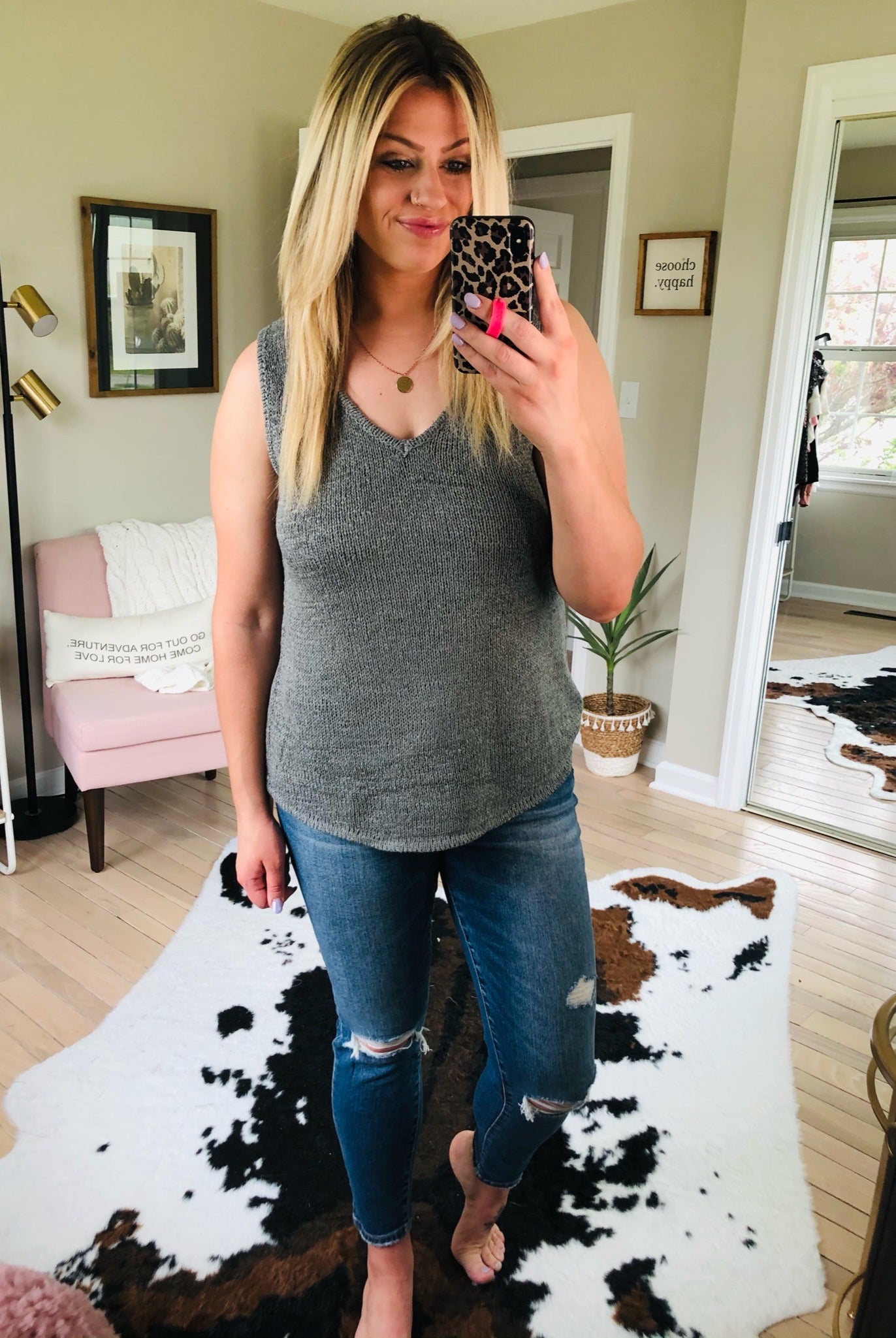 Push & Pull Dark Grey Lightweight Knit V-Neck Tank-Sleeveless-Staccato 53108-Anna Kaytes Boutique, Women's Fashion Boutique in Grinnell, Iowa