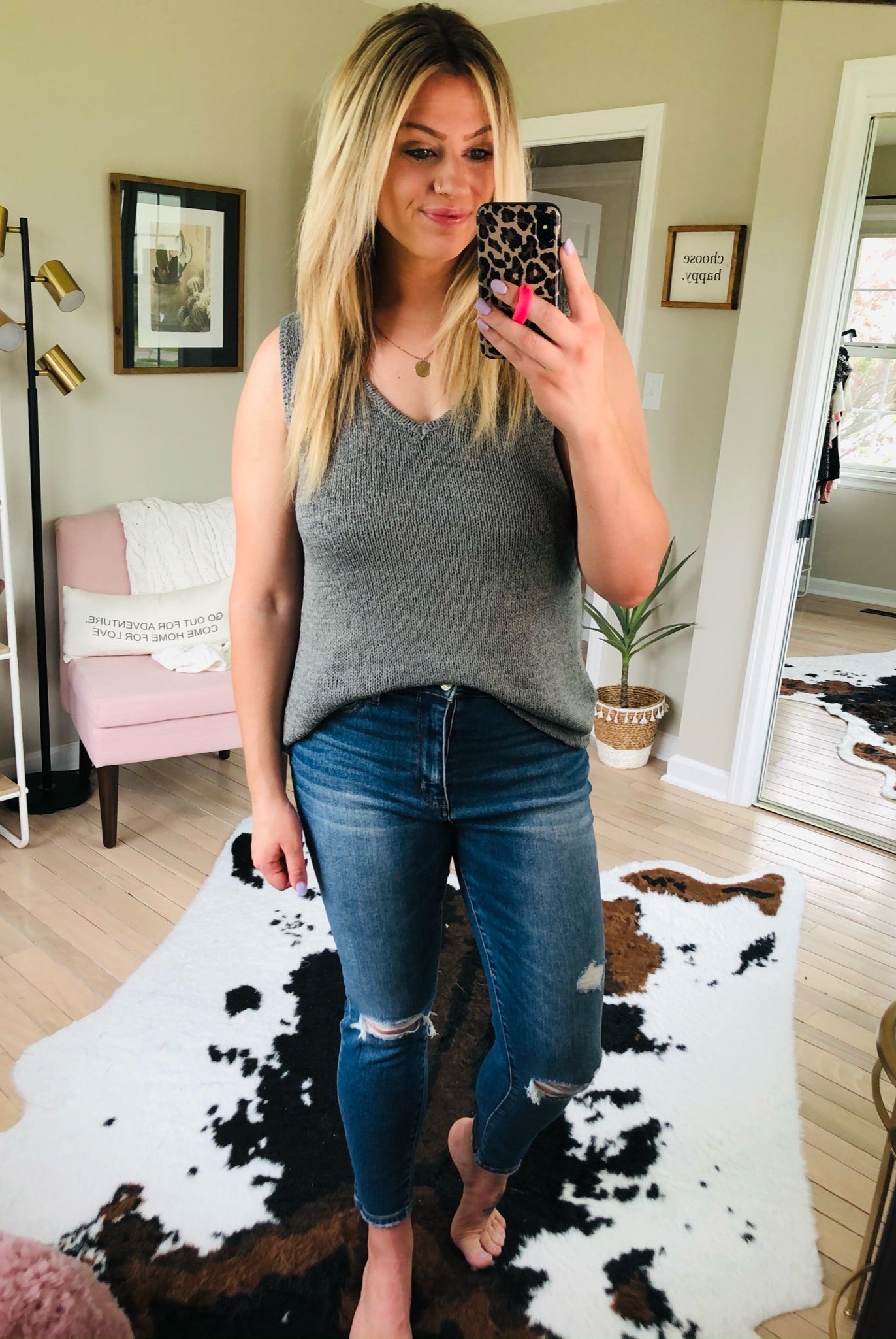 Push & Pull Dark Grey Lightweight Knit V-Neck Tank-Sleeveless-Staccato 53108-Anna Kaytes Boutique, Women's Fashion Boutique in Grinnell, Iowa