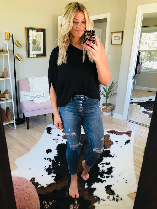 Every Little Thing Black One Shoulder Dolman Sleeve Top-Tops-EEsome TG54127-1628-Anna Kaytes Boutique, Women's Fashion Boutique in Grinnell, Iowa