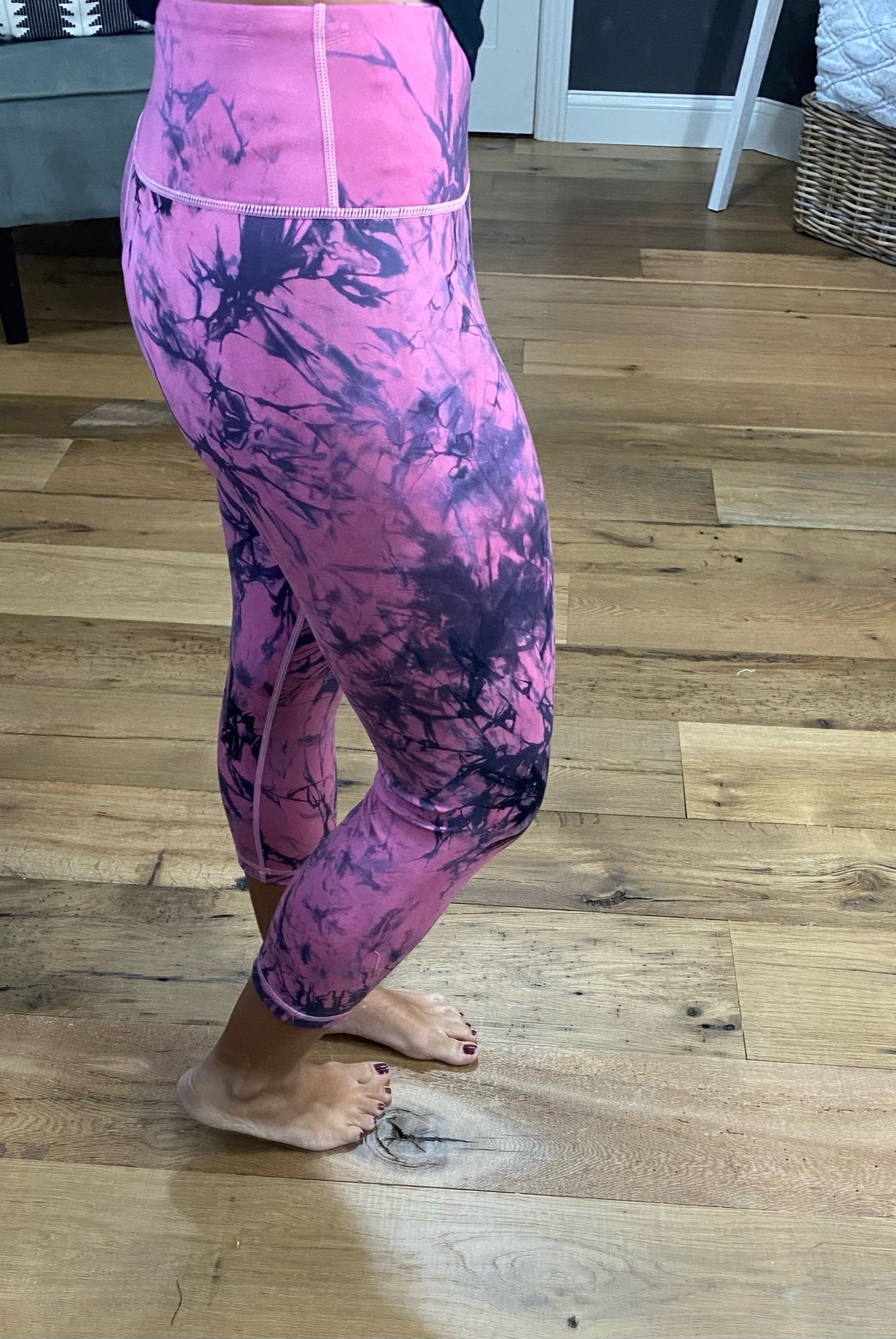 Hitting My Stride Pink & Black Marble Capri Legging-Leggings-Yelete ACT817105-Anna Kaytes Boutique, Women's Fashion Boutique in Grinnell, Iowa