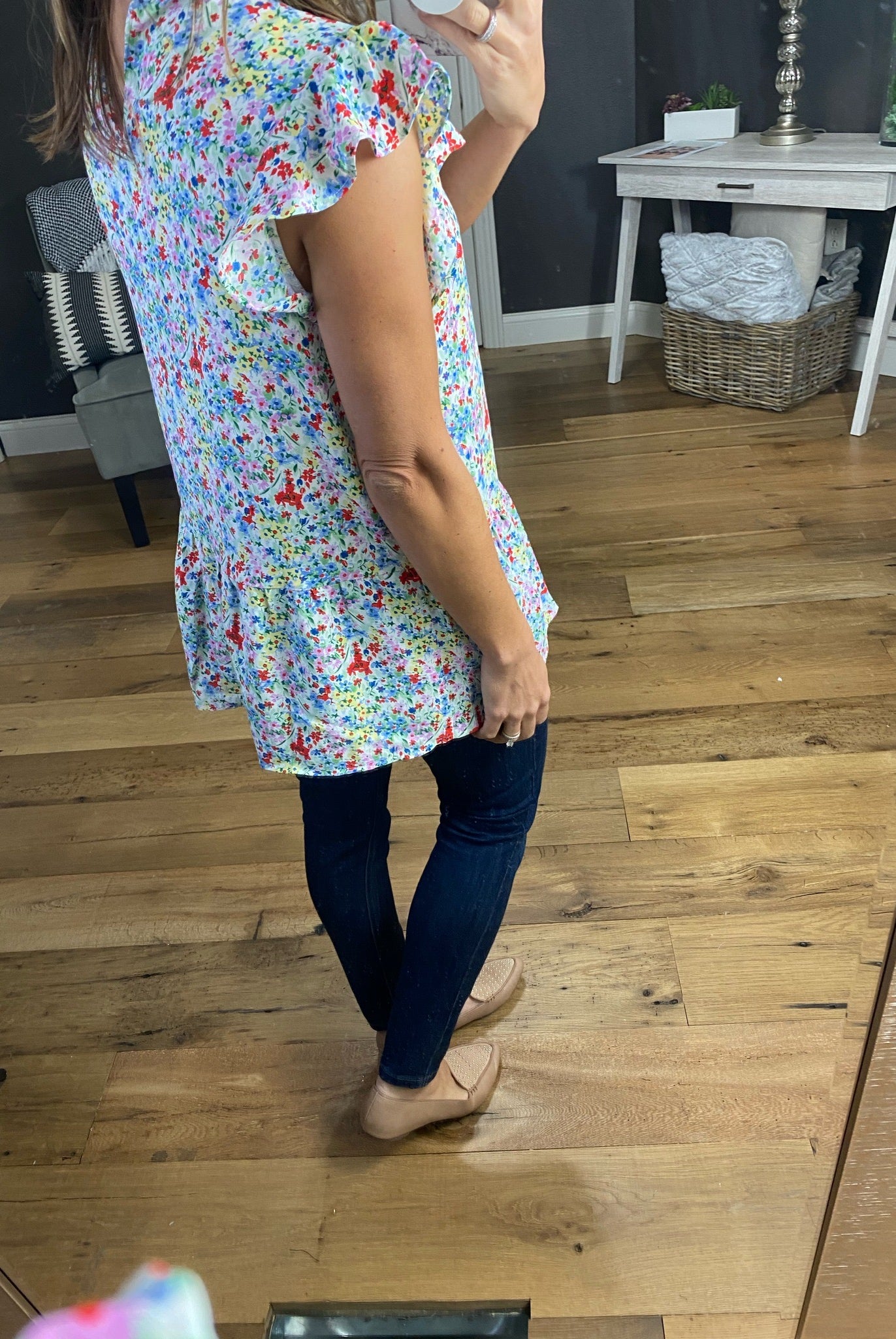 Spring Showers Floral Tank with Ruffle Sleeve- Multiple Options-Sleeveless-staccato 18247-Anna Kaytes Boutique, Women's Fashion Boutique in Grinnell, Iowa