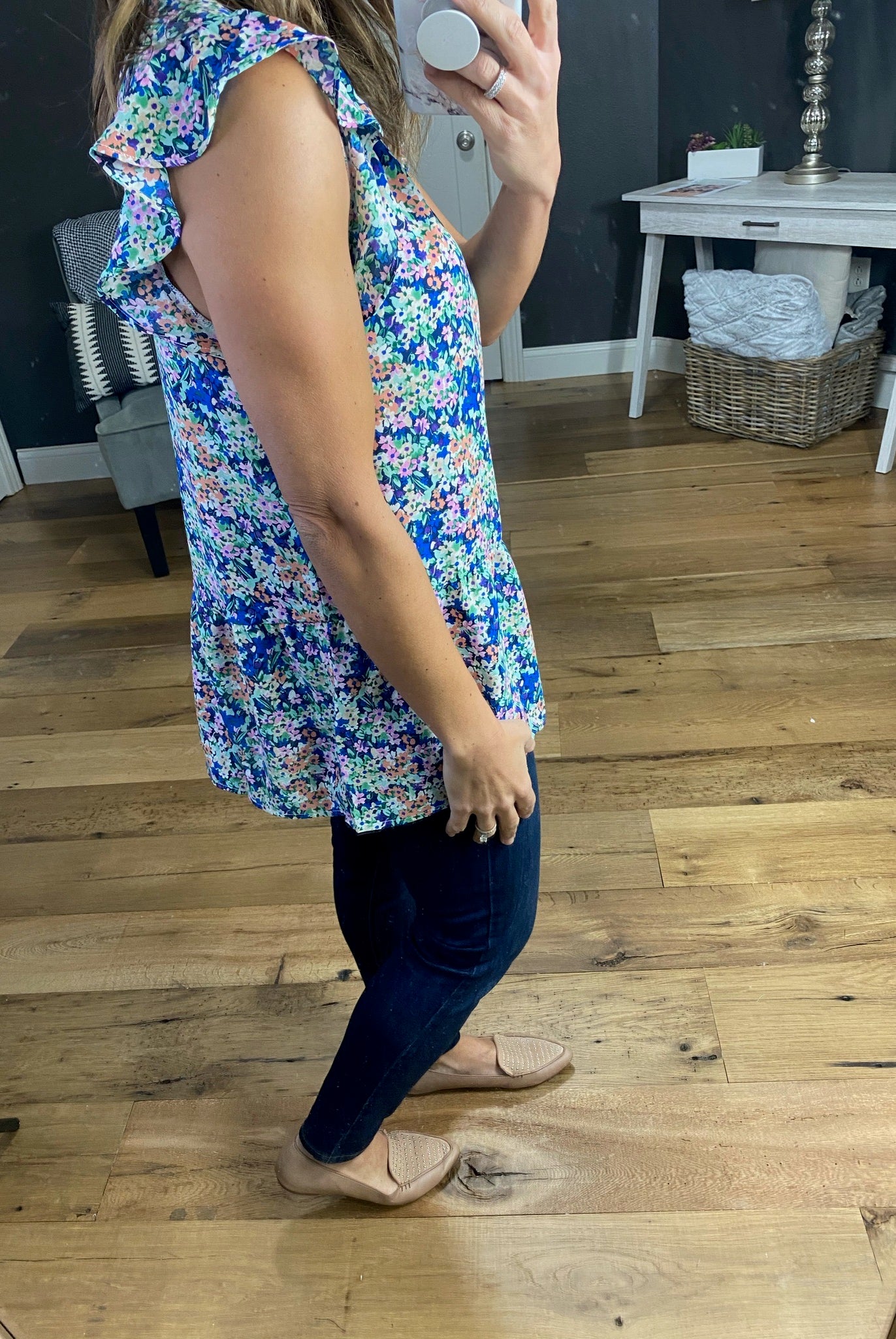 Spring Showers Floral Tank with Ruffle Sleeve- Multiple Options-Sleeveless-staccato 18247-Anna Kaytes Boutique, Women's Fashion Boutique in Grinnell, Iowa