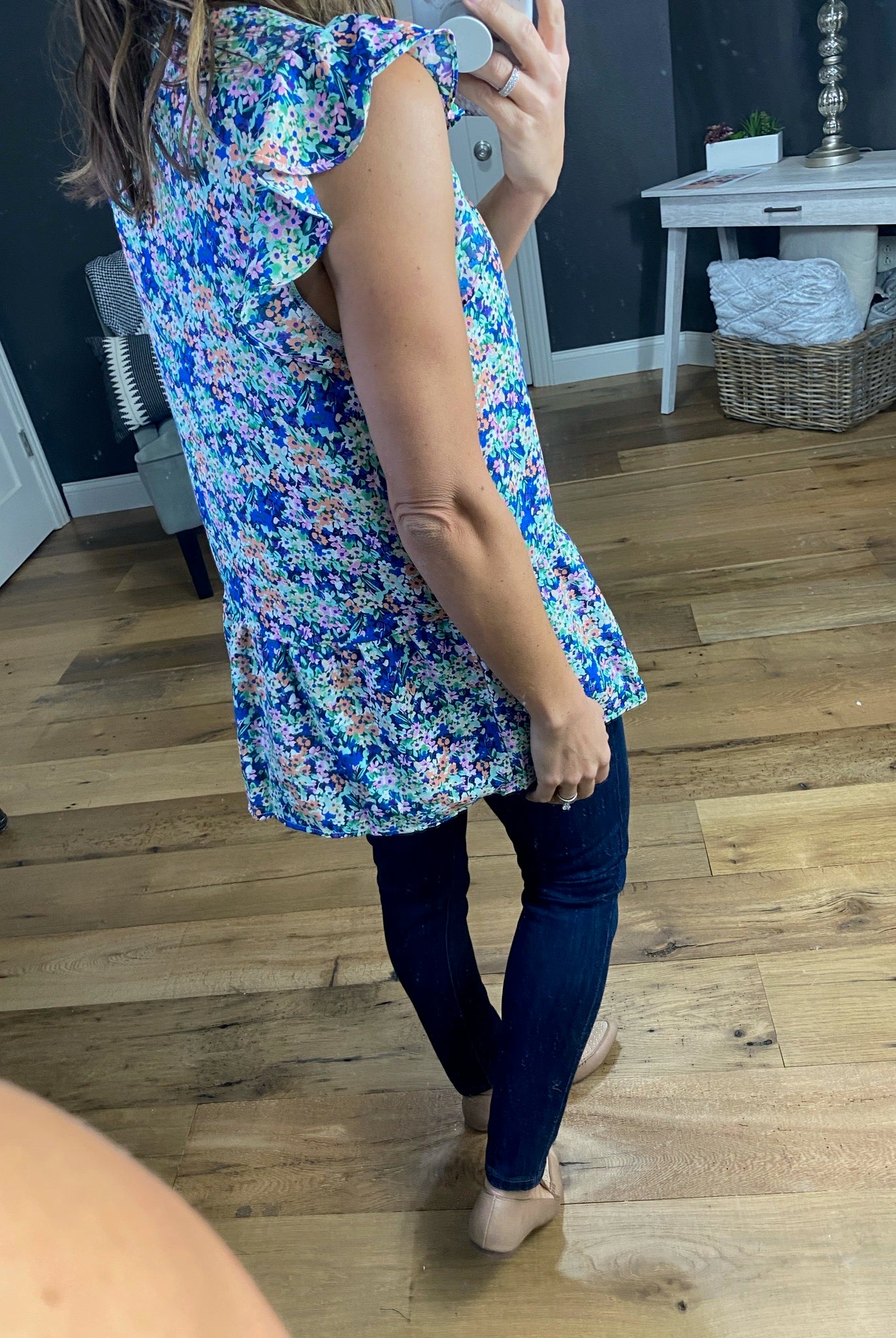 Spring Showers Floral Tank with Ruffle Sleeve- Multiple Options-Sleeveless-staccato 18247-Anna Kaytes Boutique, Women's Fashion Boutique in Grinnell, Iowa