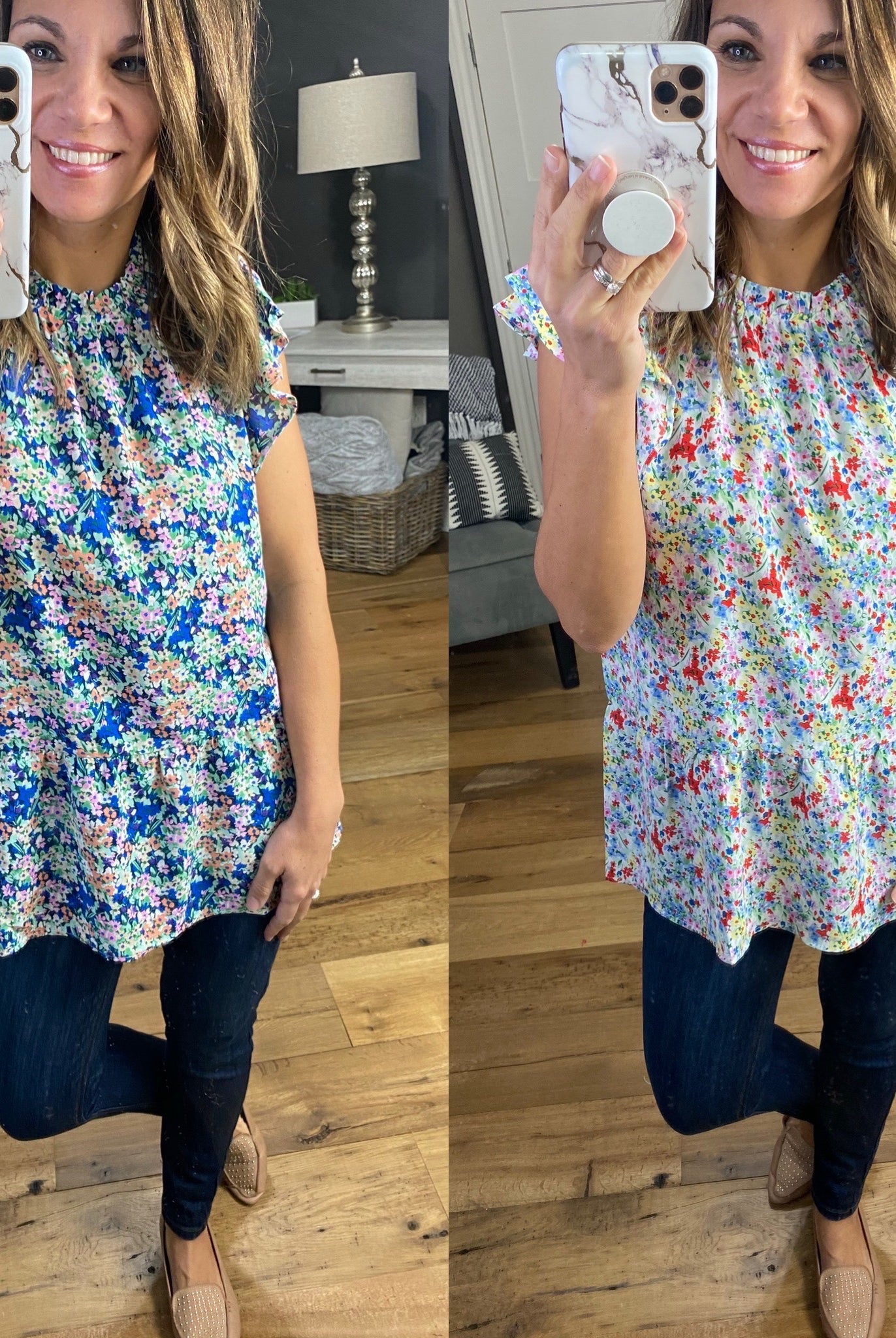 Spring Showers Floral Tank with Ruffle Sleeve- Multiple Options-Sleeveless-staccato 18247-Anna Kaytes Boutique, Women's Fashion Boutique in Grinnell, Iowa