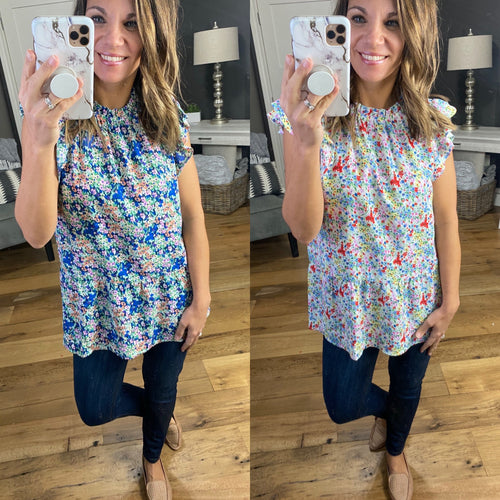 Spring Showers Floral Tank with Ruffle Sleeve- Multiple Options-tank-staccato 18247-Anna Kaytes Boutique, Women's Fashion Boutique in Grinnell, Iowa